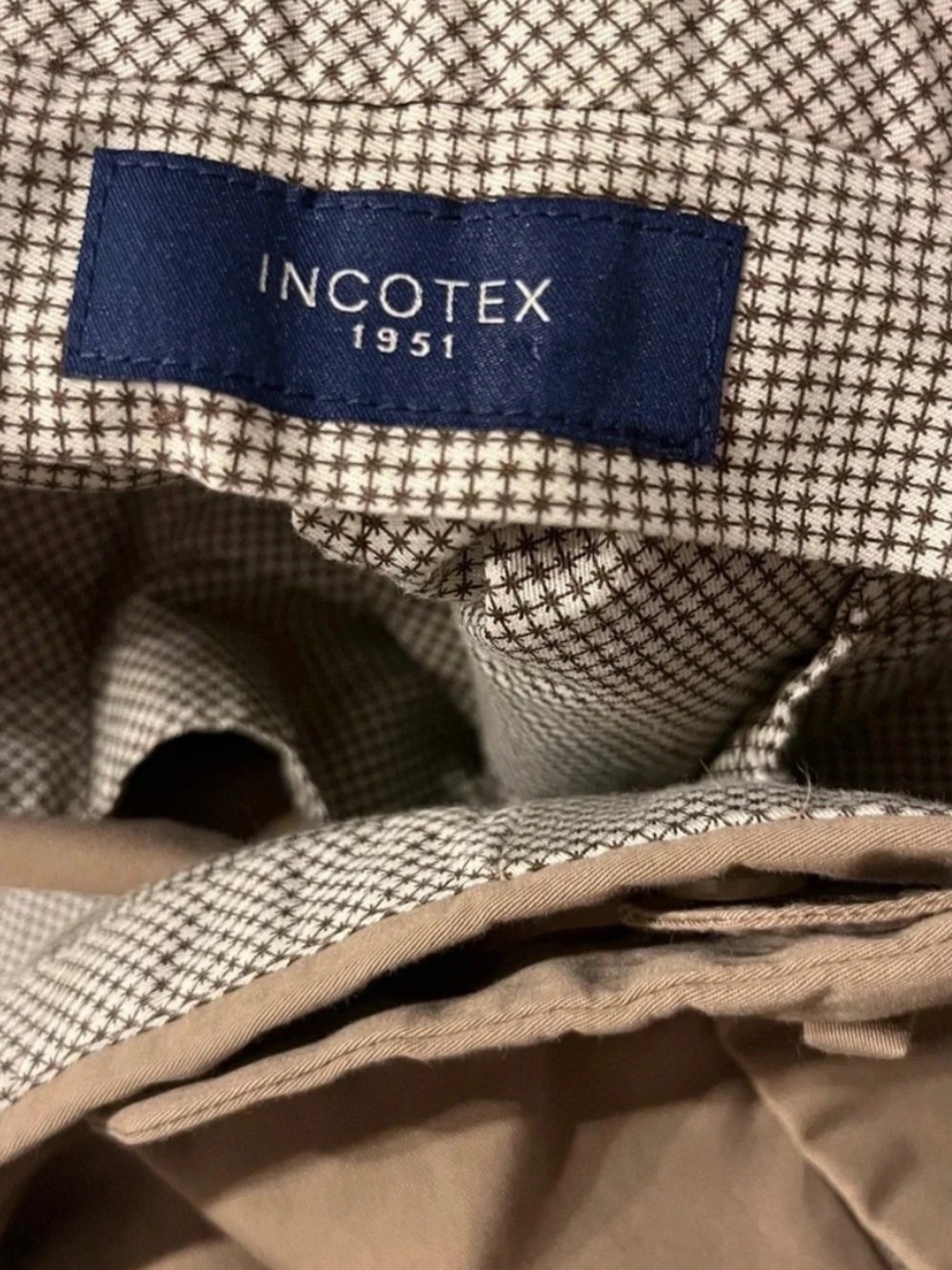 INCOTEX Solid Khaki Brown 100% Cotton Mens Luxury Flat Front Pants Trousers - 38 - Picture 9 of 11
